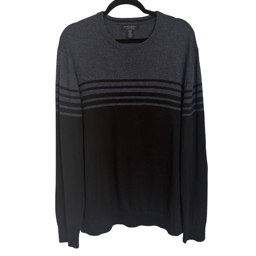 Banana Republic Men XL Silk Cashmere Blend Colorblock Striped Crewneck Sweater